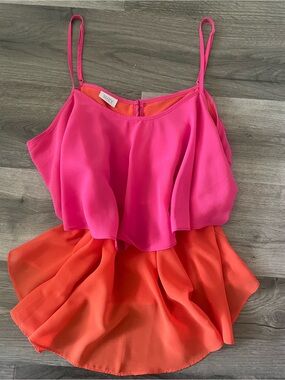 Suzy Shier Hot Pink and Coral Sleeveless Layered Top